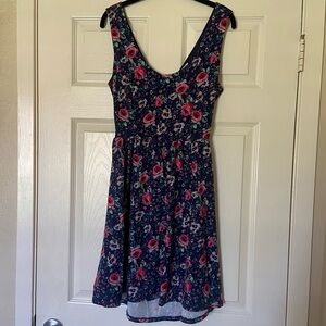 Lauren Conrad Sleeveless Navy/Pink Floral Dress with Crossed Straps and Cutout S